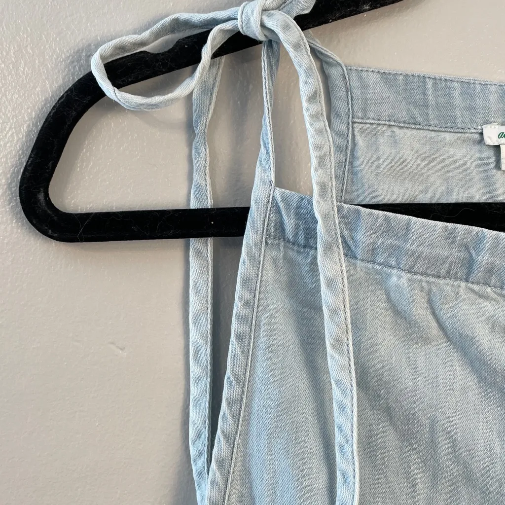 Aerie Women's Tie-Strap Sleeveless Chambray Shorts Romper light blue color s/p - Image 6