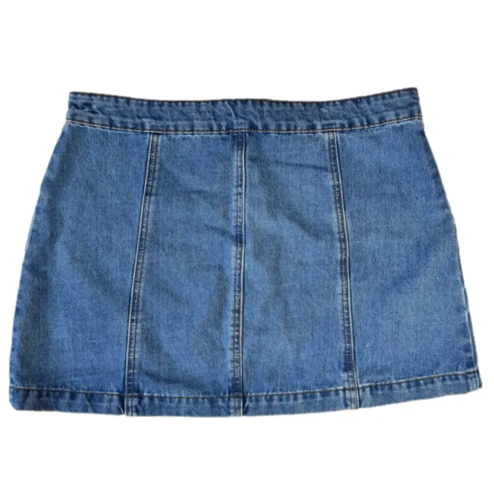 Altar’d State Medium Wash Denim Zip Front Mini Skirt Size Large Clubbing Twee - Image 2