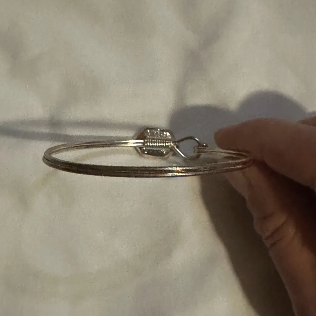 Silver Tone Hexagonal Druzy Bangle Bracelet - Image 5