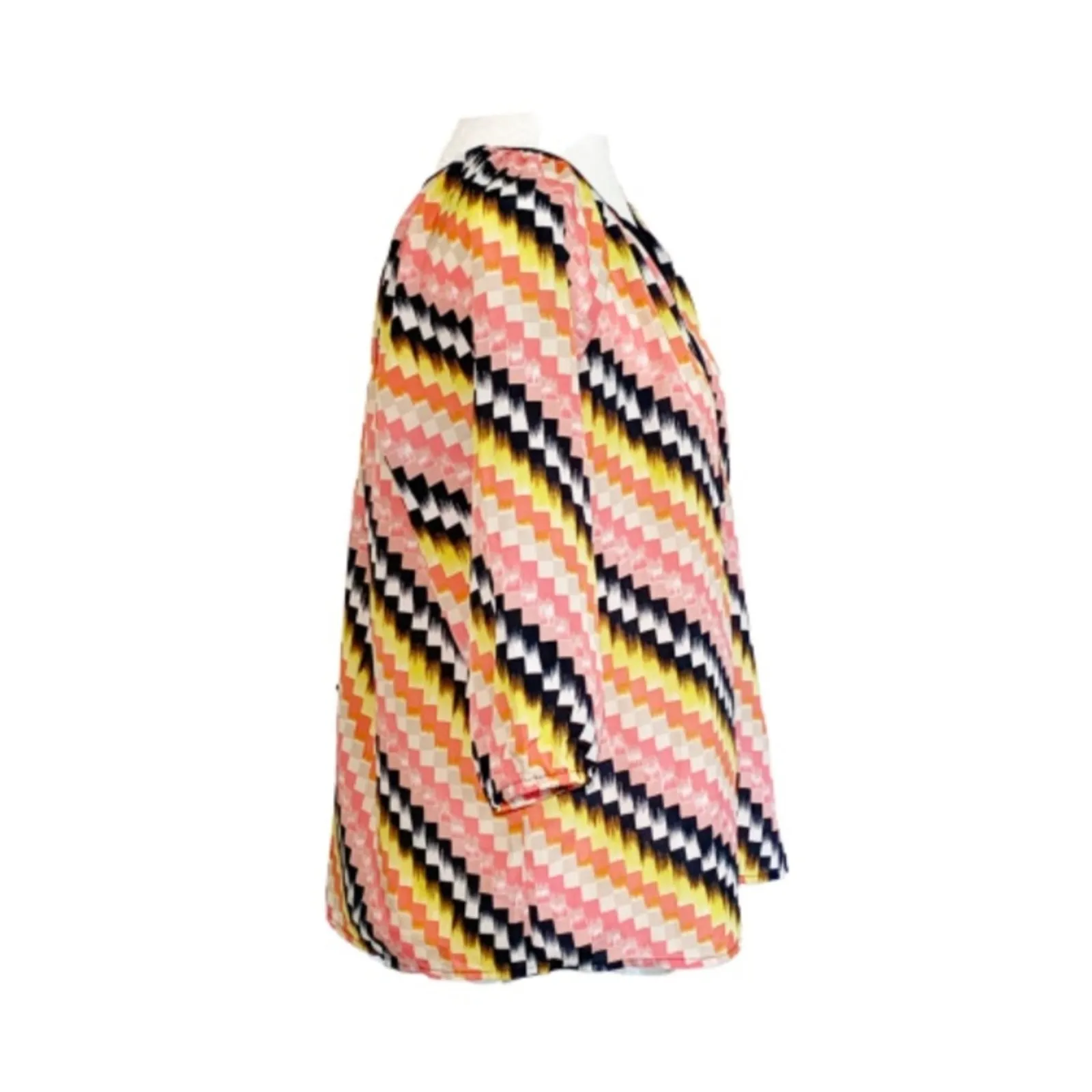 Ann Taylor Blouse Top Petite Multicolor Zig Zag 3/4 Sleeve Retro Casual Size SP - Image 3