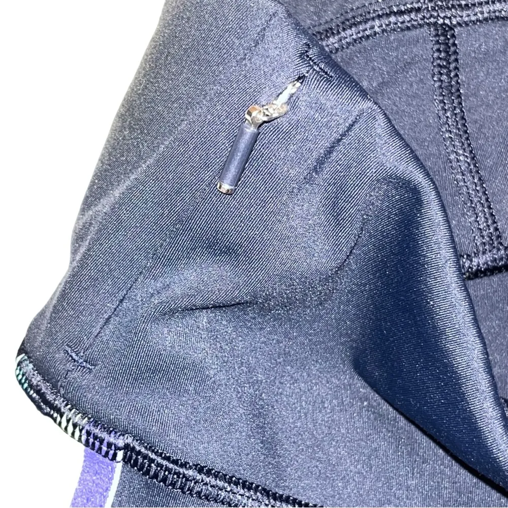 Athleta Navy Blue Contender Side Stripe Capri Tights Leggings - Image 4