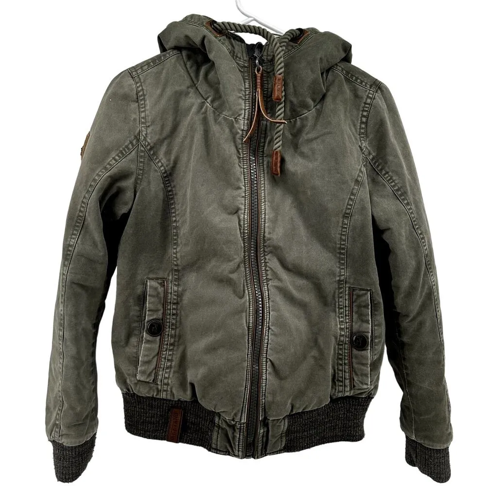 Naketano Brave New World Jacket Bomber Full Zip Hooded 100% Cotton Green Small - Image 2