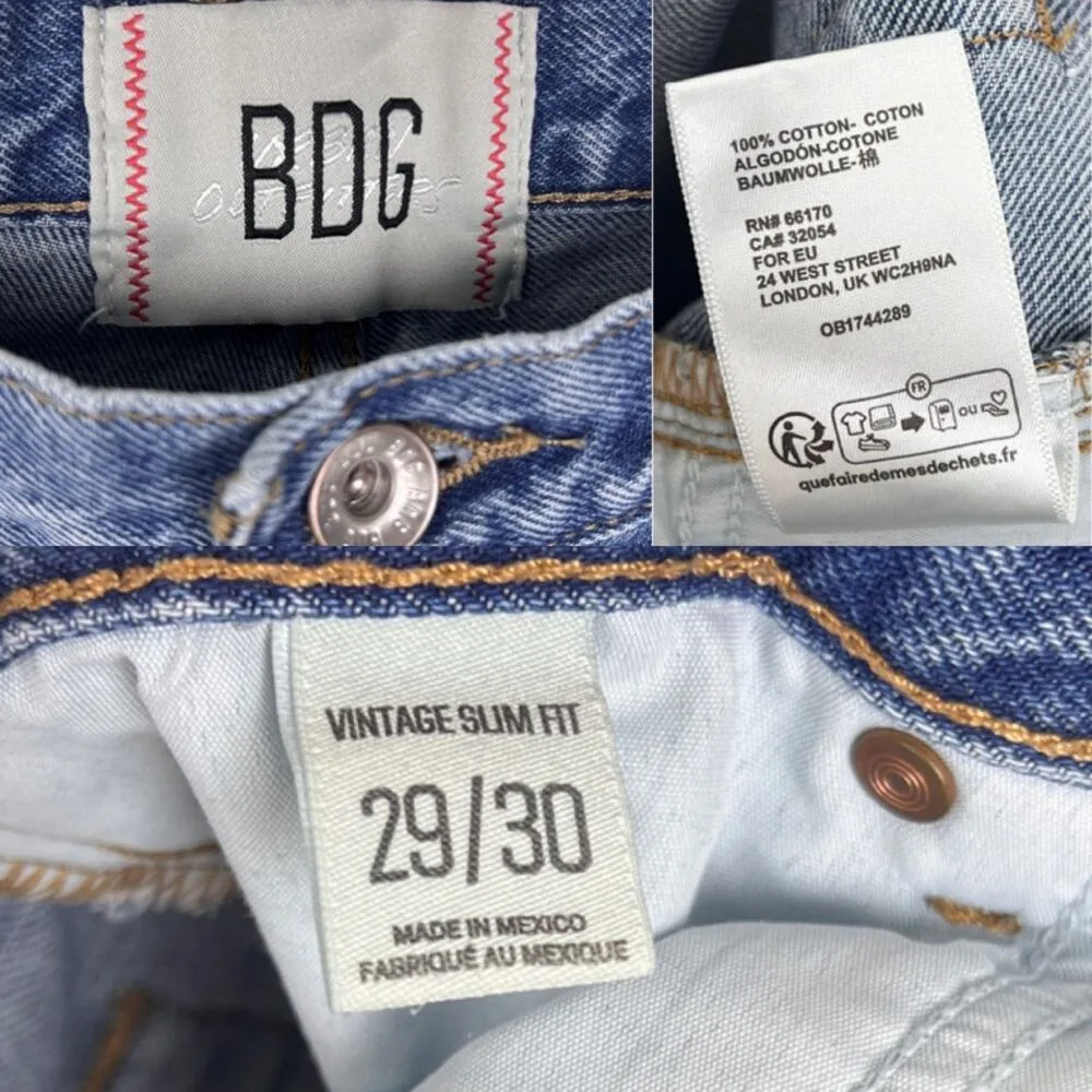 BDG Urban Outfitters Vintage Slim Fit High Rise Jeans 29/30 Distressed Ripped - Image 2