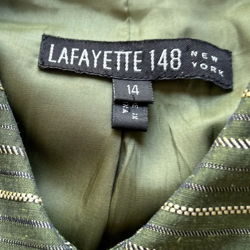 Lafayette 148 Women's Green Striped linen blend Blazer skirt set Size 14 - Image 6