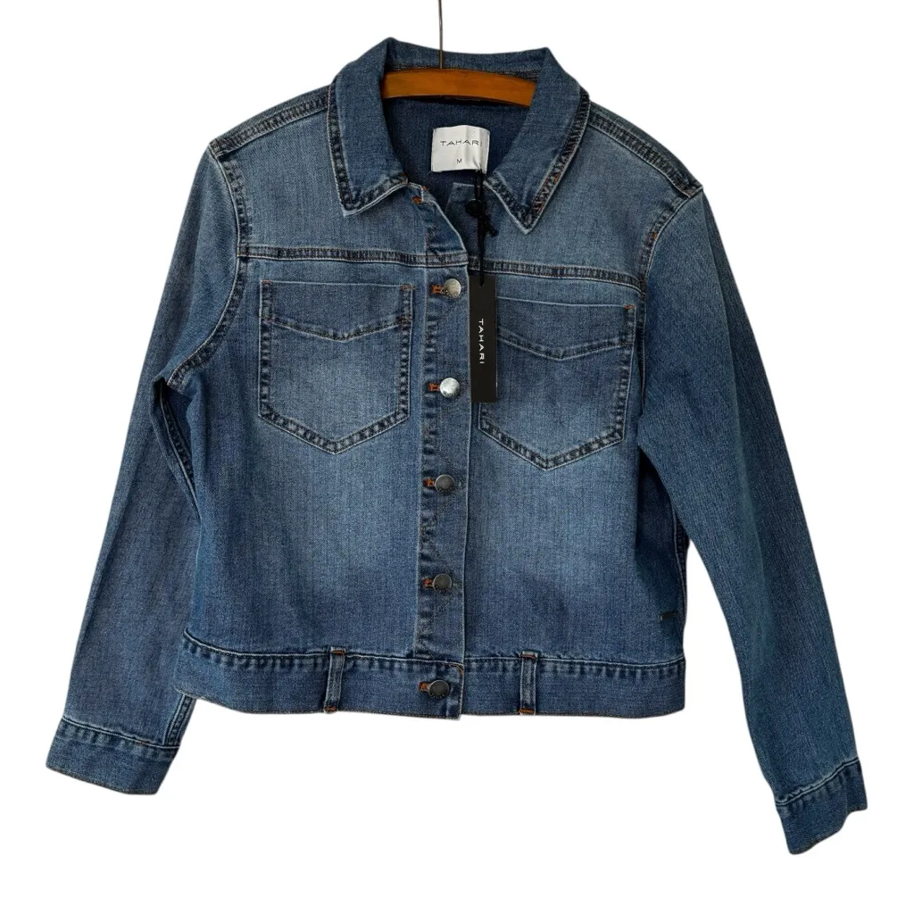 NWT Elie Tahari Glacier Wash Button Down Collared Jean Jacket with Pockets Sz M - Image 7