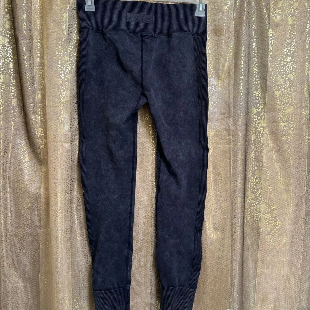 Curves N Combat Boots Navy Blue High Waist Ribbed Leggings L/XL - Image 2