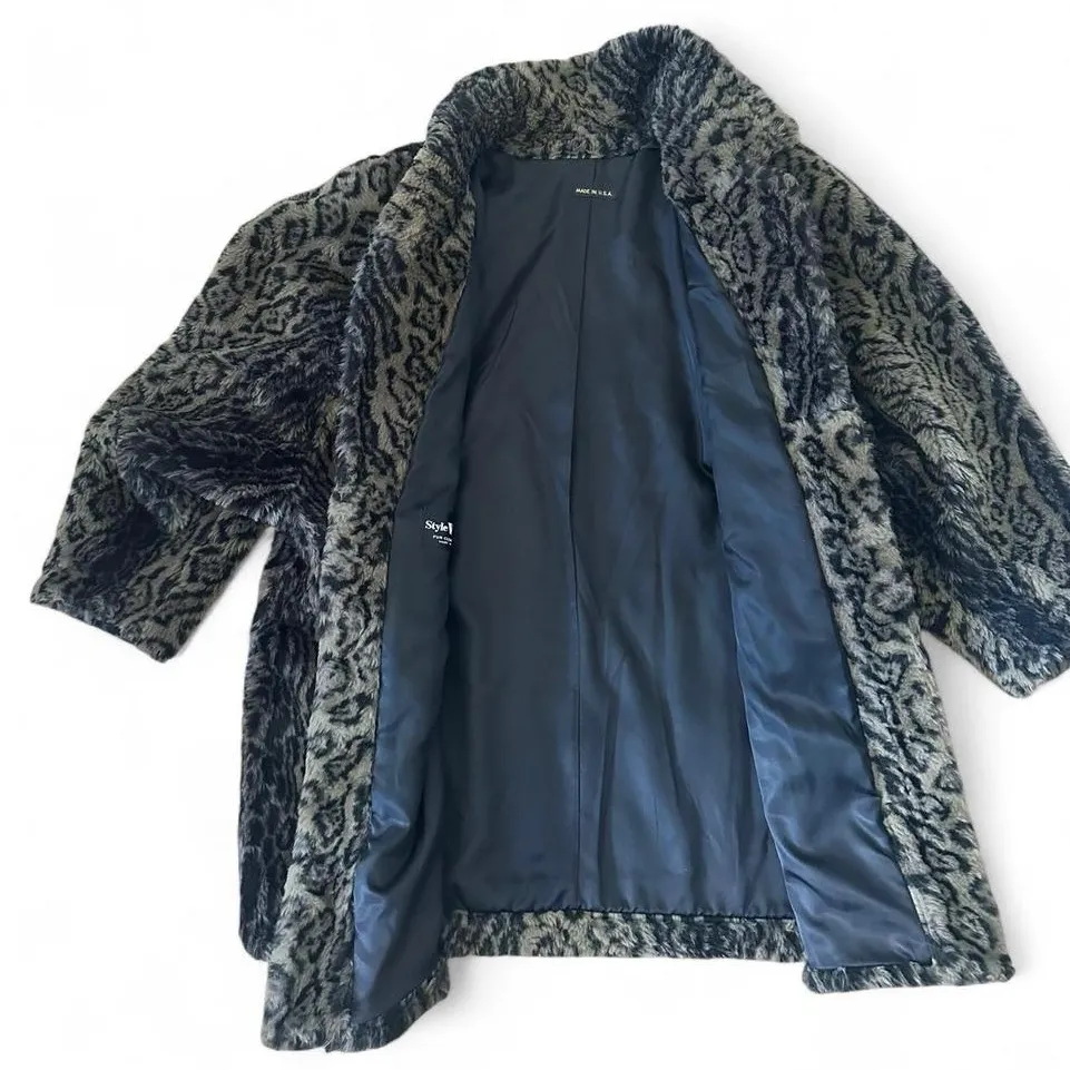 STYLE VI LTD Vintage Faux Fur Coat – Oversized Animal Print Luxe & Rare size XL Black - Image 5
