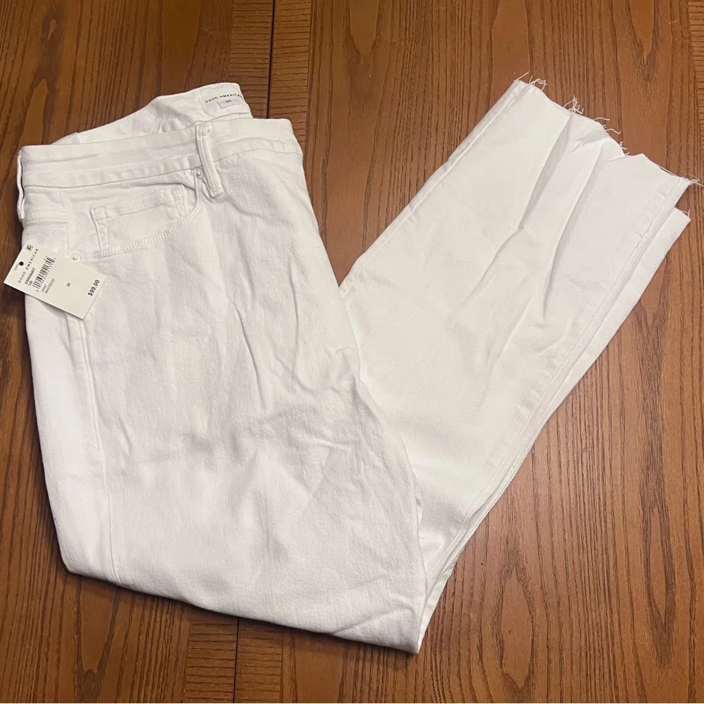 Good American Good Legs High Rise Straight Leg Raw‎ Hem Jeans in White Size 20 - Image 14