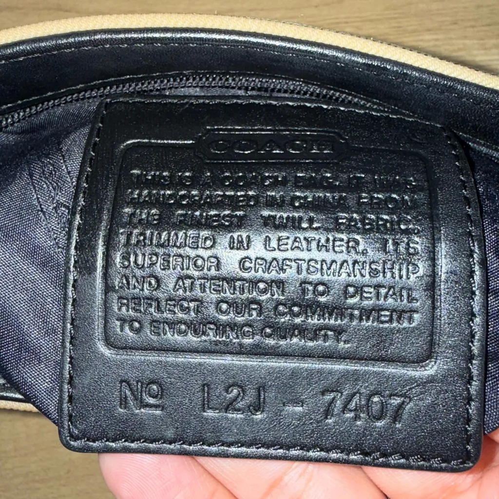 COACH khaki Canvas Leather strap Demi Mini Hand Bag Purse Pouch 7407‎ K - Image 6