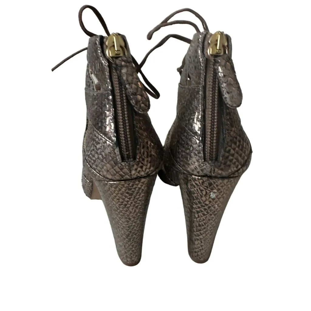 DELMAN Gold Metallic Leather Lace Up Heels Size 7 - Image 3