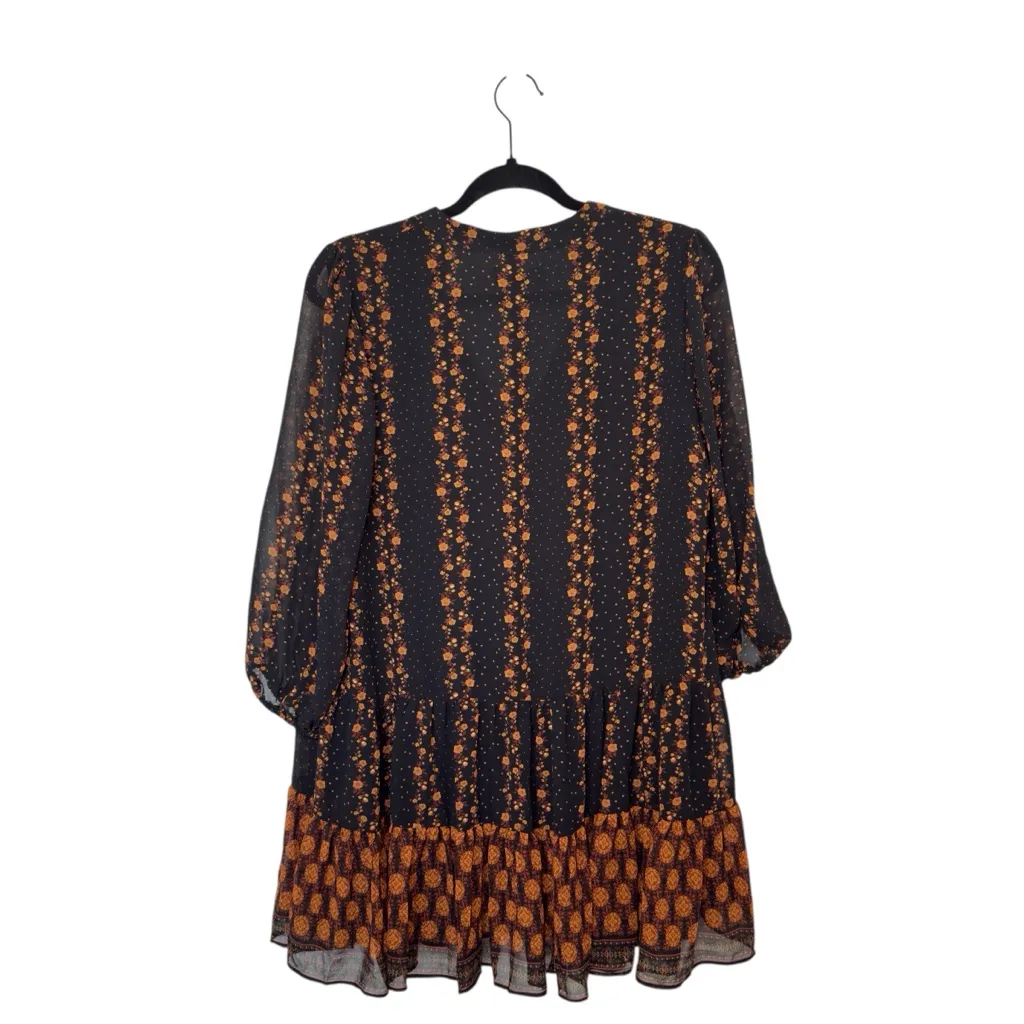 Melloday Large V Neck Floral 3/4 Sleeve Ruffle Hem Babydoll Mini Dress Boho - Image 2