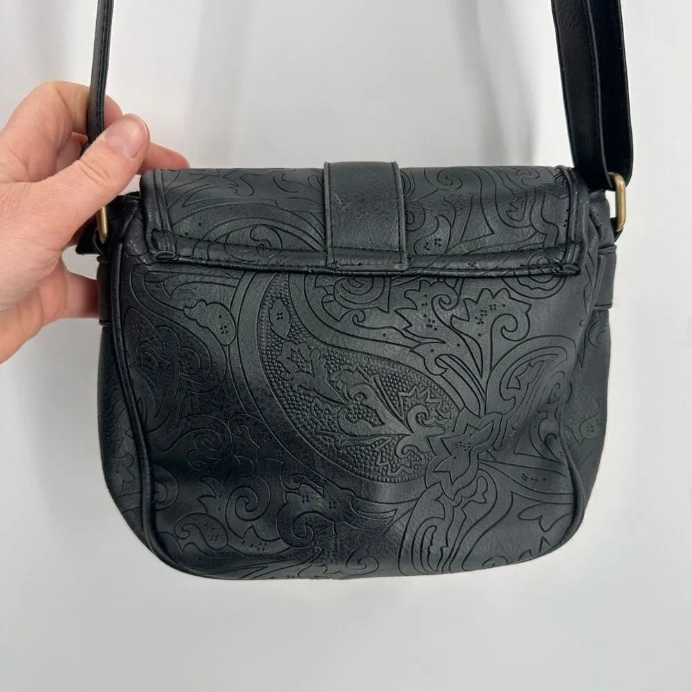 Vegan Leather embossed Adjustable Strap Purse Crossbody Sling Bag‎ Black Small - Image 2