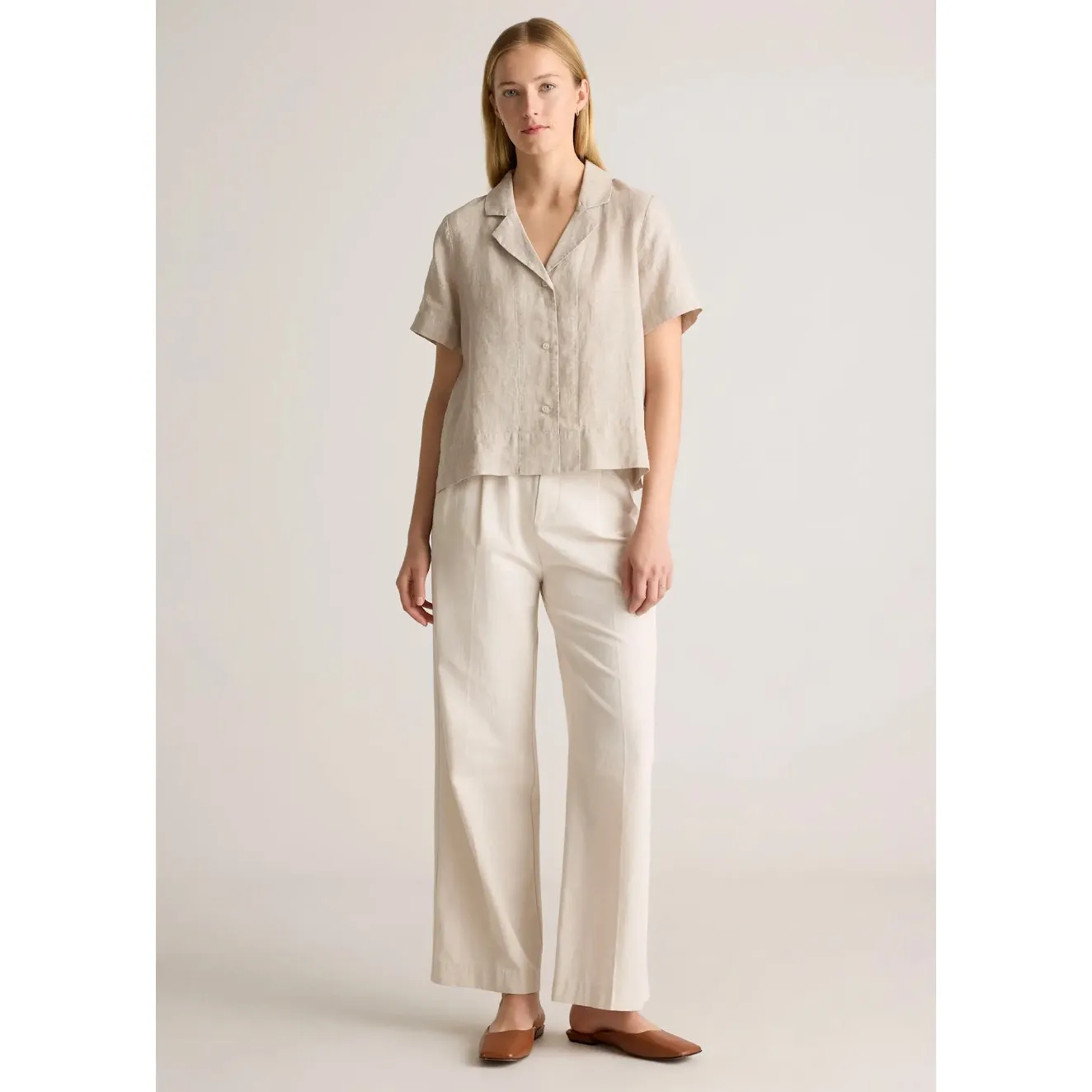 Quince 100% European Linen Short Sleeve Shirt Large Tan Flax Button‎ Down - Image 2