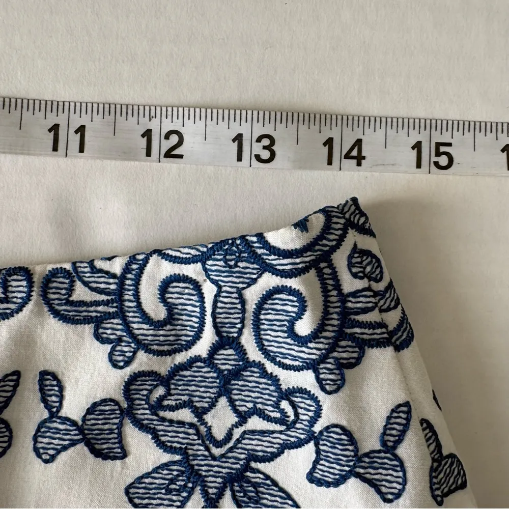Nicholas Ruffle mini skirt embroidered floral white and blue size 6 - Image 13