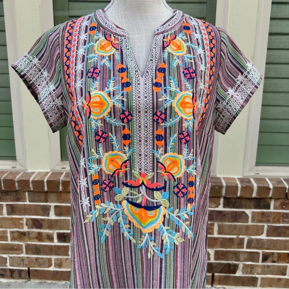 Savanna Jane multicolor stripe embroidered floral print dress - Image 2