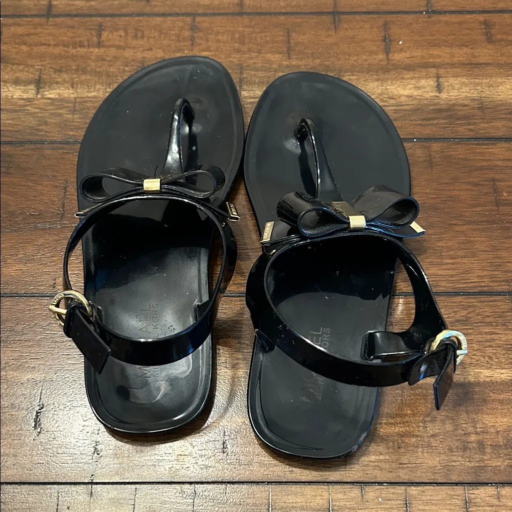 Michael Kors Black Jelly Sandals with Gold Buckles Size 6 GUC - Image 7