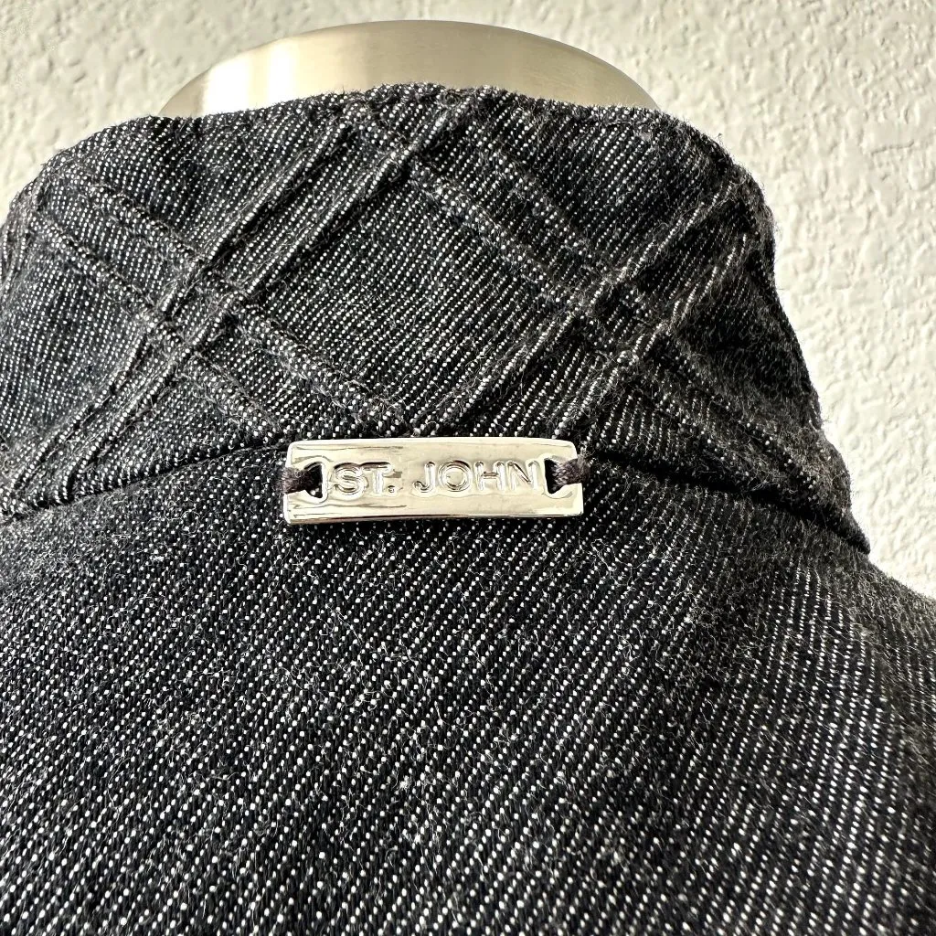 St. John Sport Dark Denim Ruffle Jacket Black Size L - Image 6