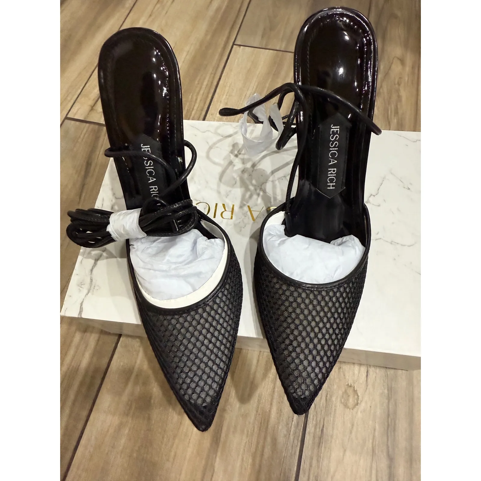 New in Box Jessica Rich Exotic Ankle Wrap Sandals in Black Sz 38‎ Sz 8 $150 - Image 7