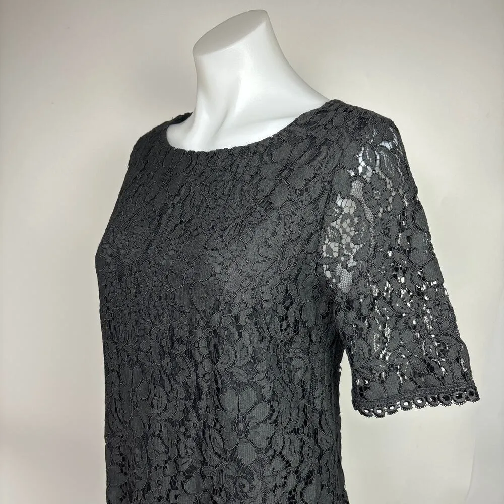 Marisa & Marie Black Italian Floral Lace Short Sleeve Shift Mini Dress Size M Size M - Image 4