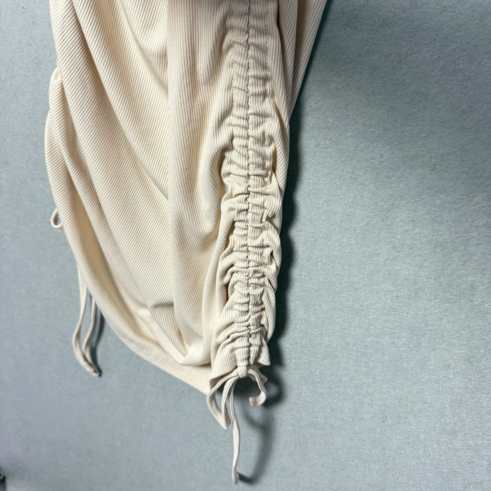 Romwe Beige Dress Sleeveless Adjustable String Ruched Sides Size M - Image 4