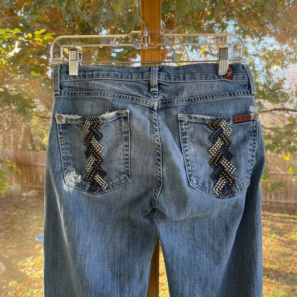 7 For All Mankind Women's Rhinestone Pocket Bootcut Jeans Size 28" - Image 4