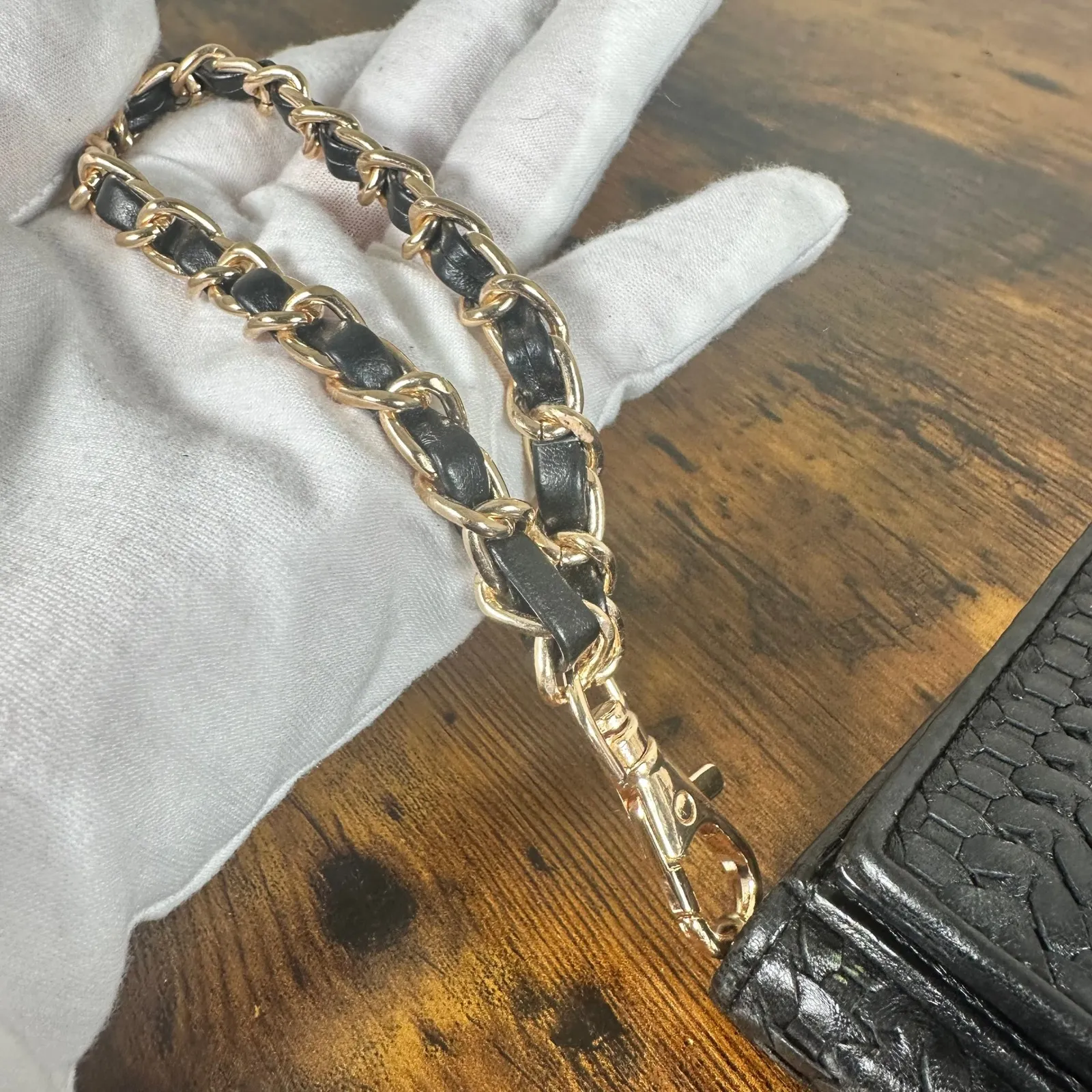 Christian Dior Black Woven Leather Wallet Wristlet Chain Strap Authentic Vintage - Image 15