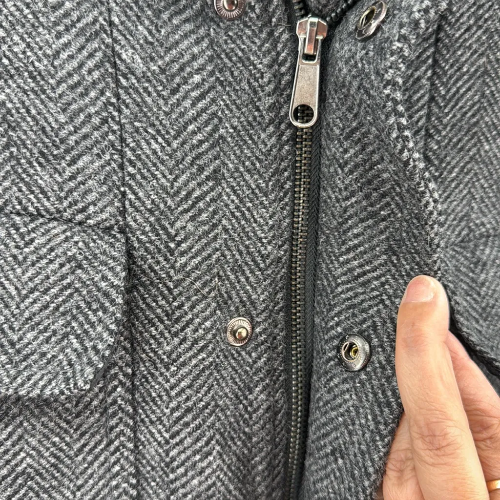 DKNY Charcoal Herringbone wool blend coat zip and button closure winter warm xl - Image 9