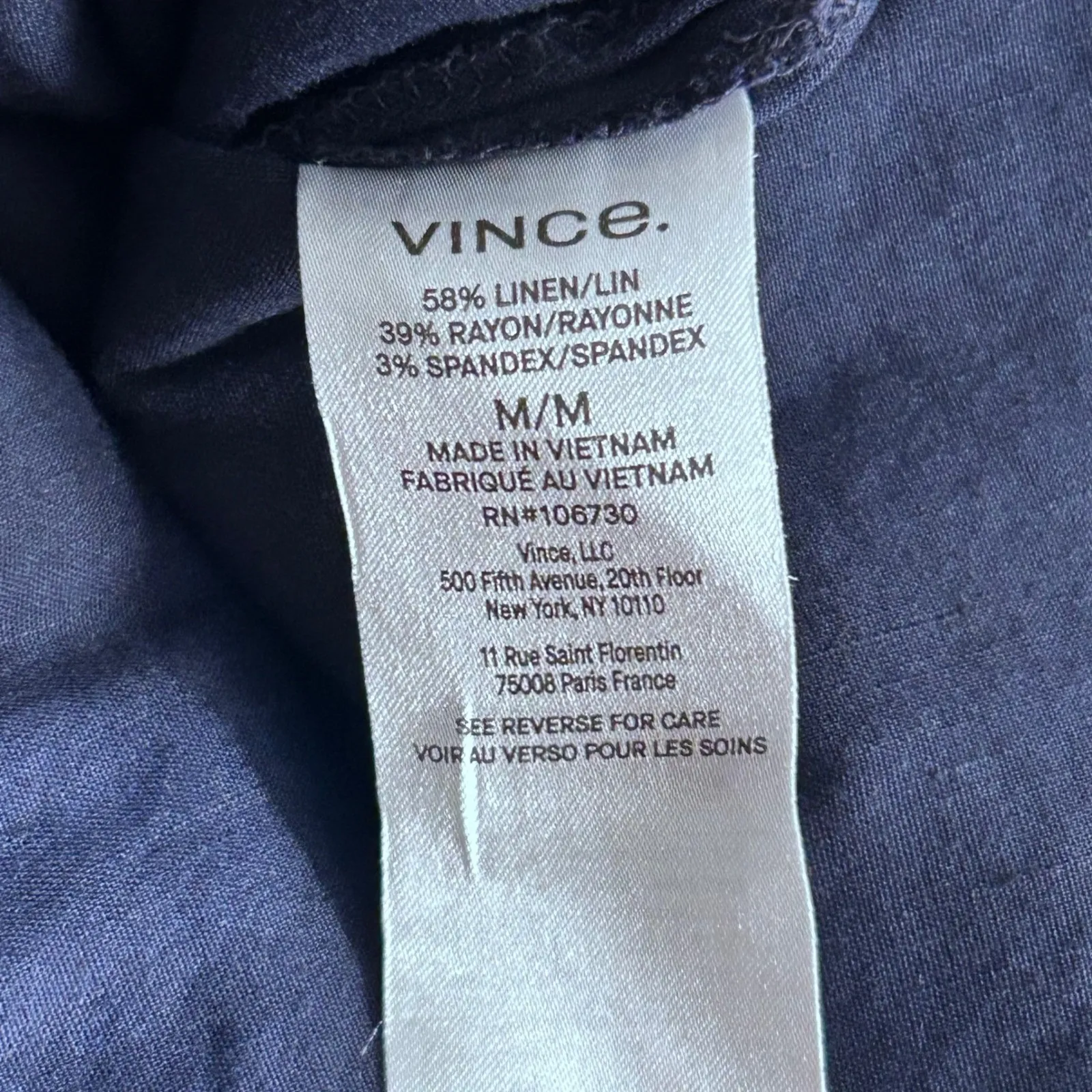 Vince  Linen Popover‎ Top Navy Blue Medium - Image 8