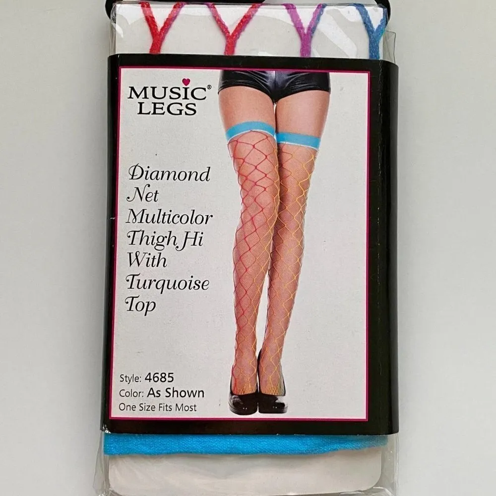 DIAMOND Net Multicolor Thigh hi With Turquoise Top Blue - Image 2