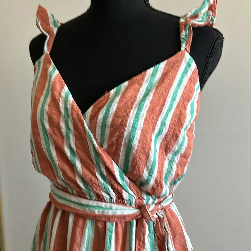 Lauren Conrad Faux Striped Wrap Mini Dress Ruffle Sleeves Size XS - Image 3