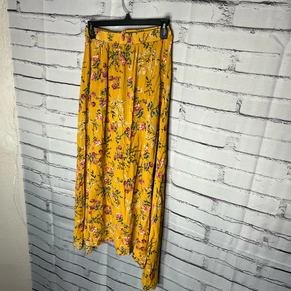 Melle Mustard Floral Maxi Skirt Sz S High Slit Boho Hippie Cottagecore Festival Yellow - Image 10