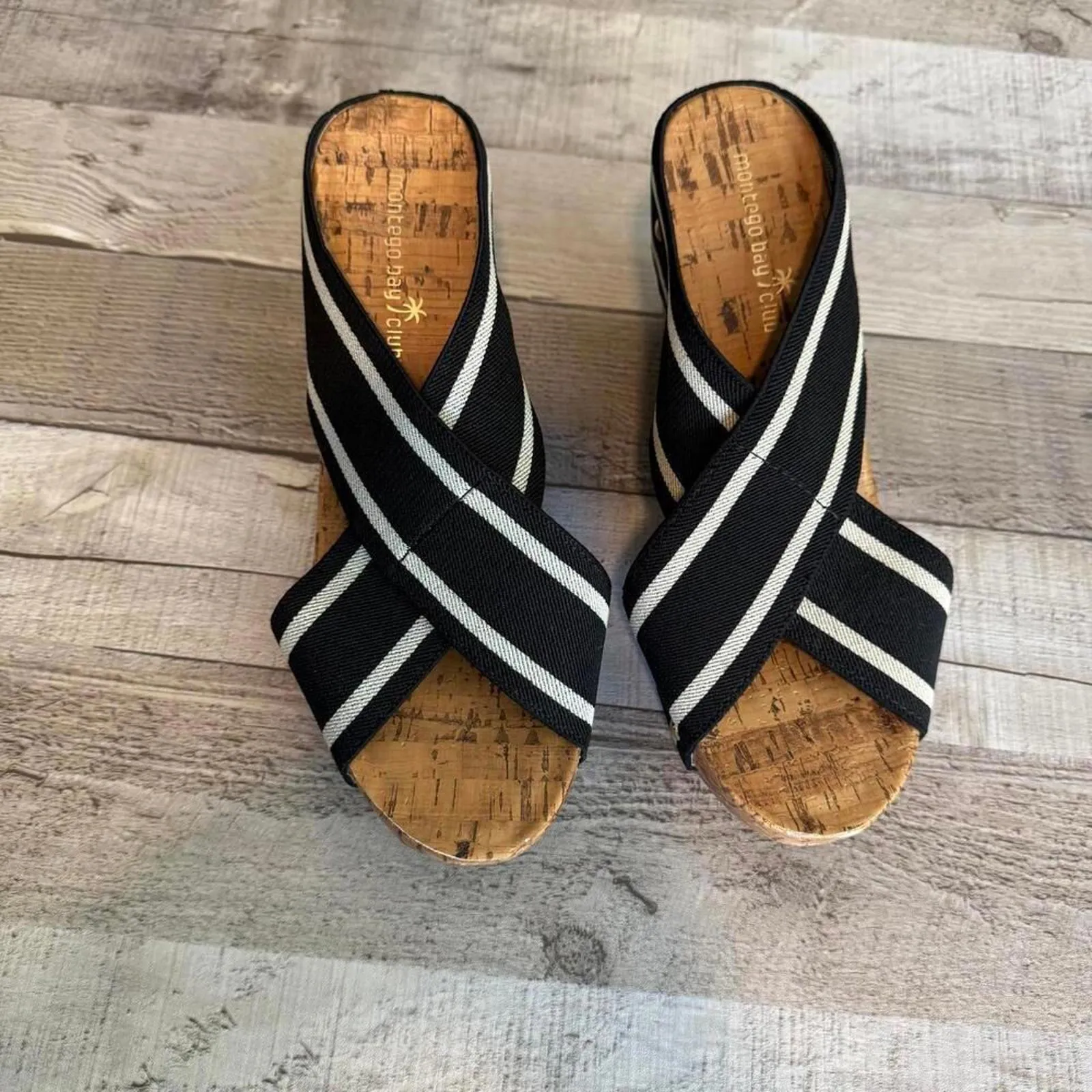 Montego Bay Club Striped Cross-Strap Slip Sandals Women's Size 8.5 Beach - Image 2