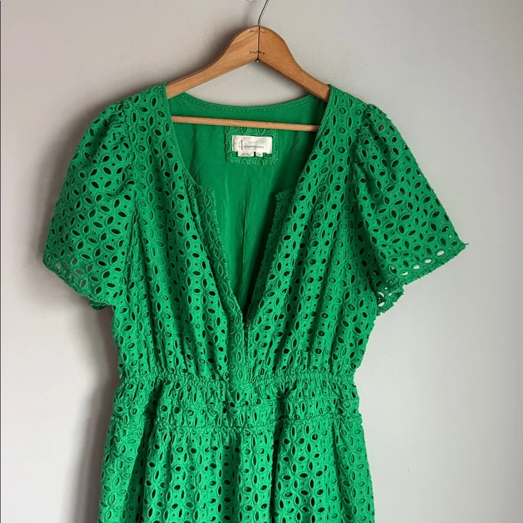 ANTHROPOLOGIE The Somerset Mini Dress: Eyelet Edition In Green XL - Image 4