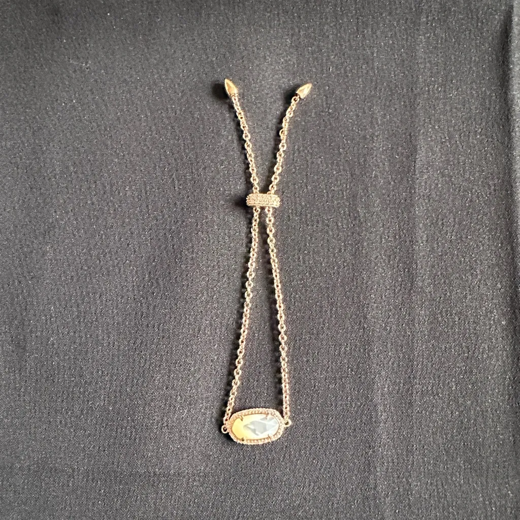 Kendra Scott NWOT mother of pearl & CZ in rose goldtone bolo bracelet - Image 3