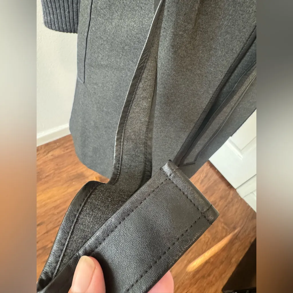 Lafayette 148 Belted Open Front Trench Coat Ribbed Knit Sleeves Gray Size Medium - Image 10