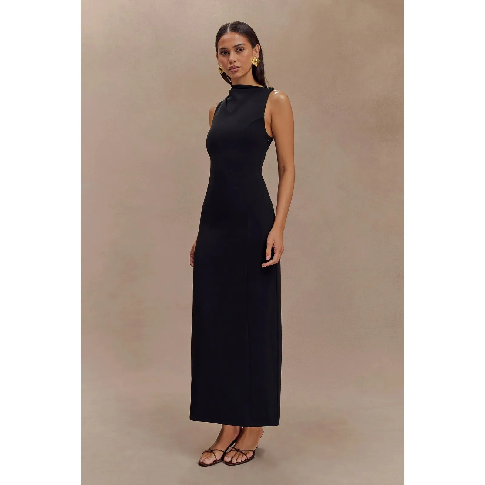 MESHKI The Taylor Draped Crepe Maxi Dress Black High Neck Formal Size 3XL - Image 4