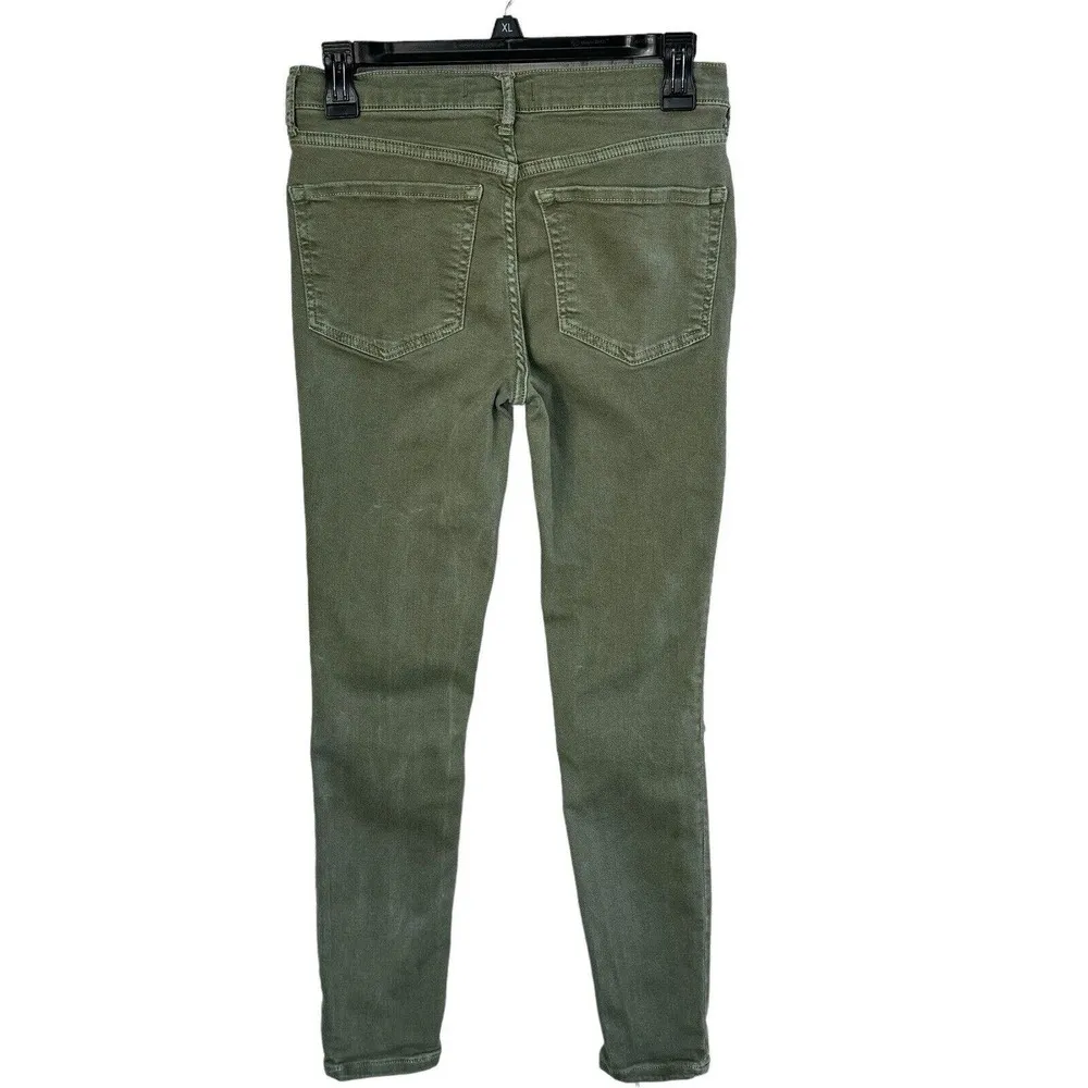 Free People SZ 27 Skinny Jeans Hi-Rise Distressed/Rips Stretch Zip Olive Green - Image 4