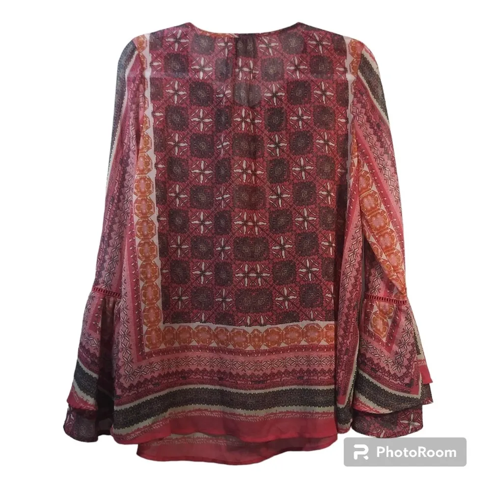 Knox Rose Boho Peasant Sheer Bell Sleeve Blouse Top Size L - Image 2
