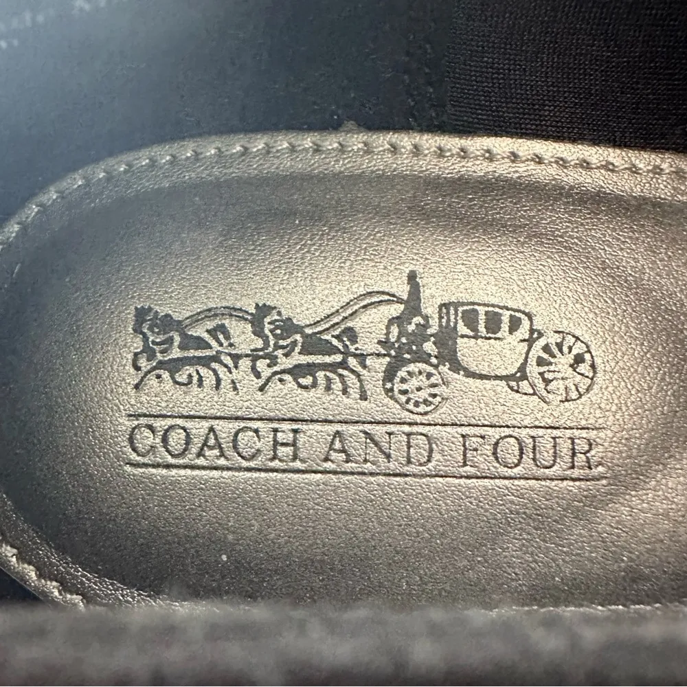 Coach and Four Black Textile Slip On Stretch Vamp Ankle Bootie Heels Size 8 - Image 2