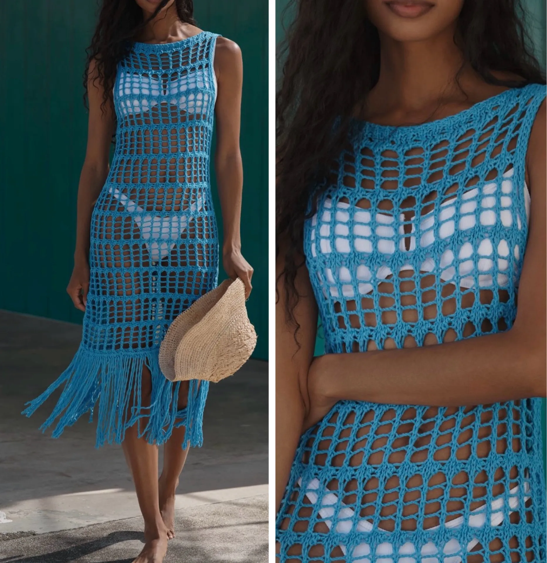 Anthropologie Celandine Crochet Fringe Midi Dress, Size S/M - Image 2