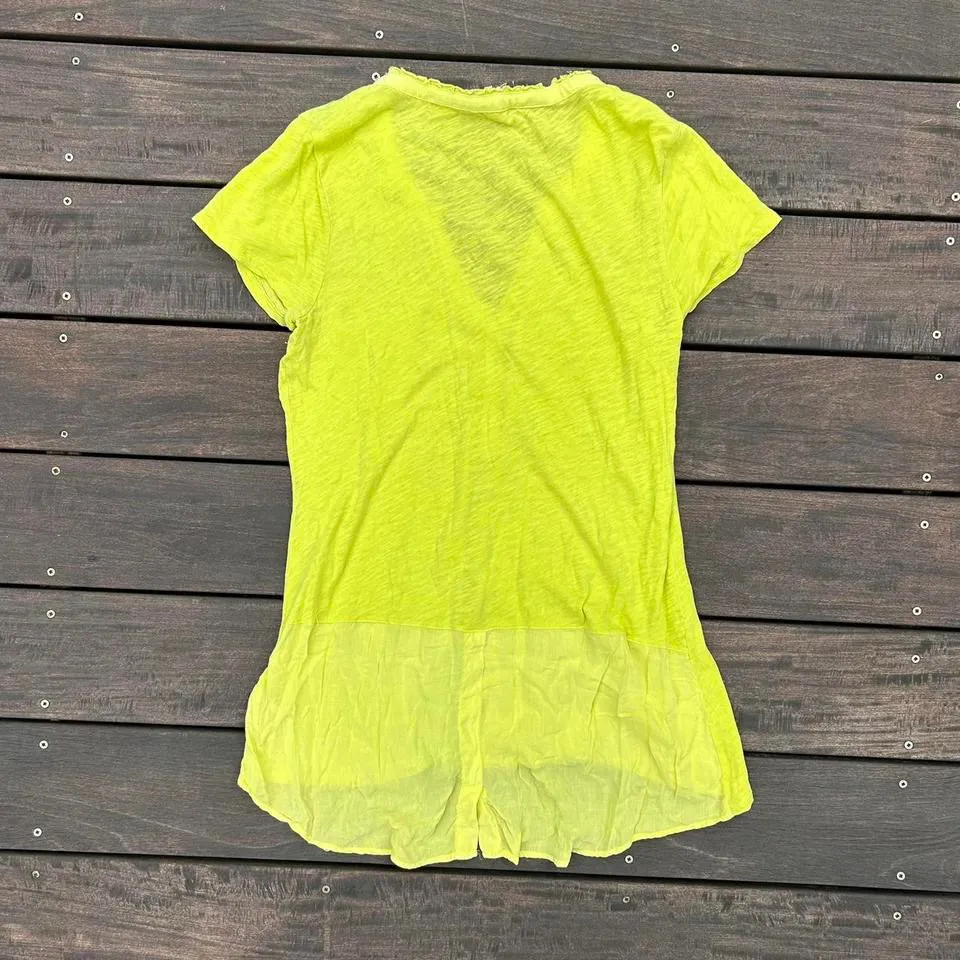 Bright Lime Green/Yellow V-Neck Short Sleeve Anthropologie Shirt w/ Button Neck - Image 7