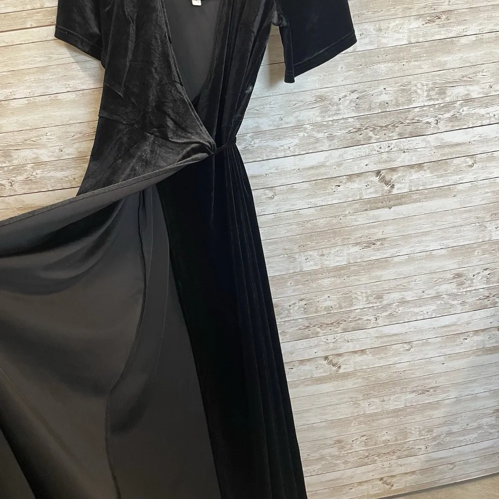NWT Merokeety Womens S Dress Black Velvet V Neck Wrap Maxi Cocktail Short Sleeve - Image 10