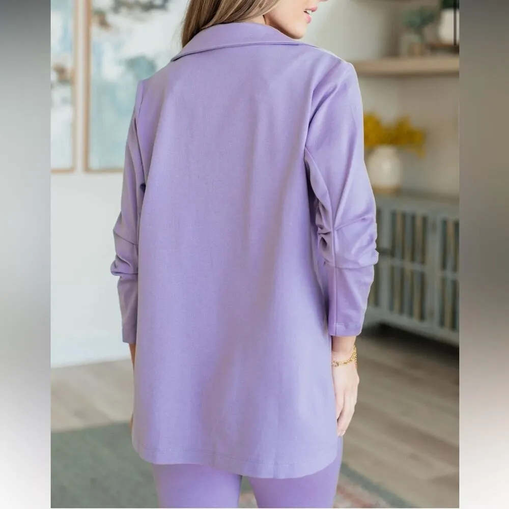 Dear Scarlett small lavender 3/4 blazer ruched sleeves side pockets slim fit NWT Purple - Image 4