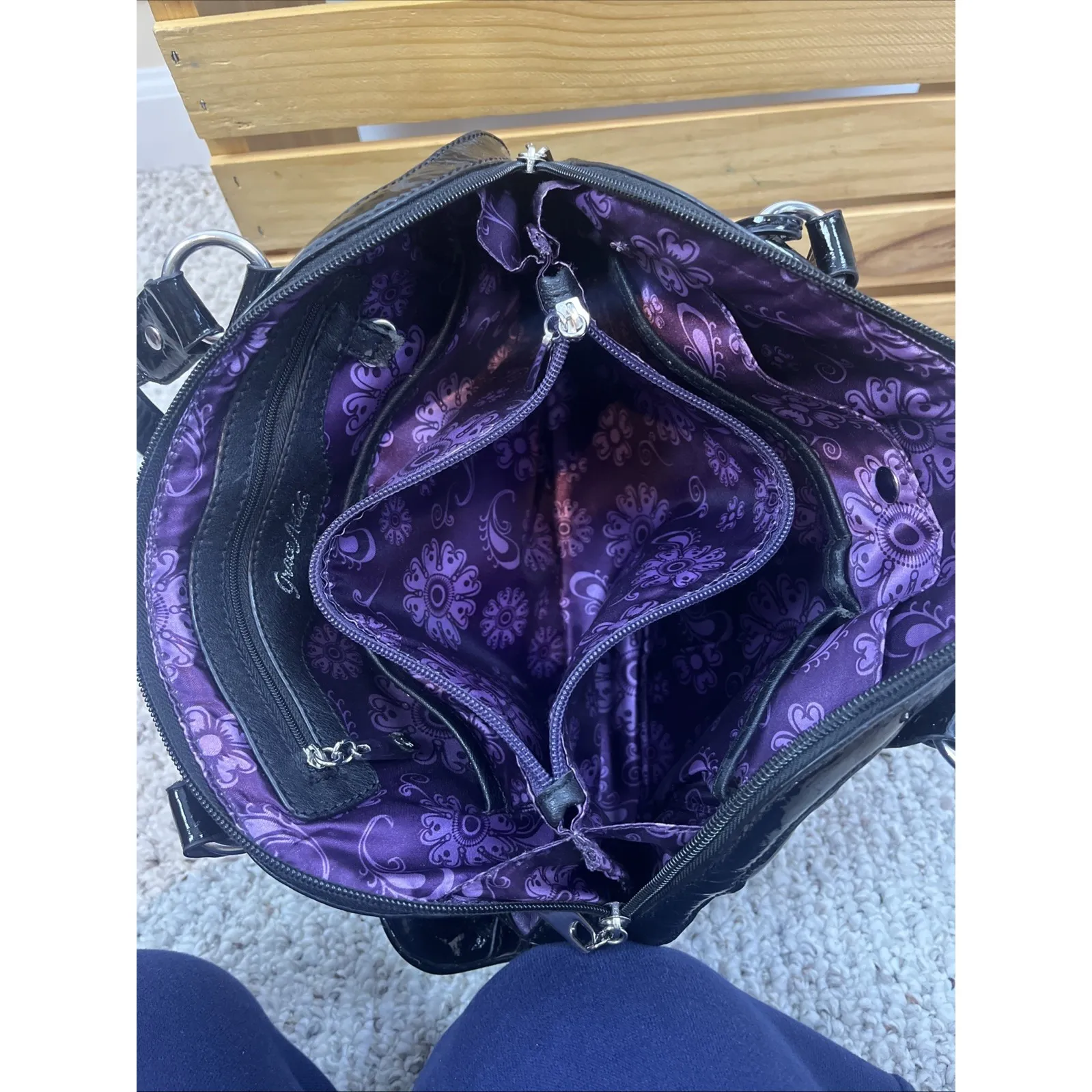 Grace Adele Emma Purple & Faux Ostrich Patent Leather Goth Shoulder Bag Purse - Image 8