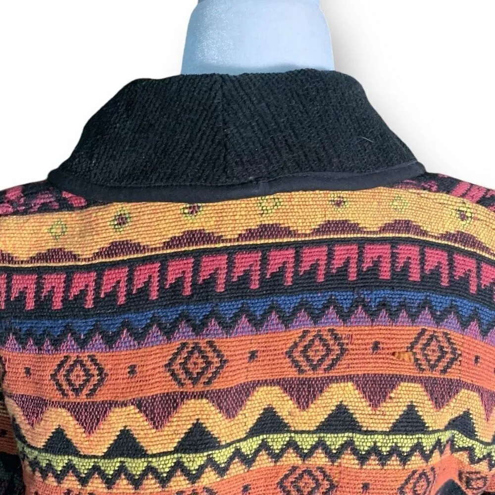 Vintage New Identity Jacket Southwestern Aztec Print Boxy Cropped Shawl Collar Black - Image 5
