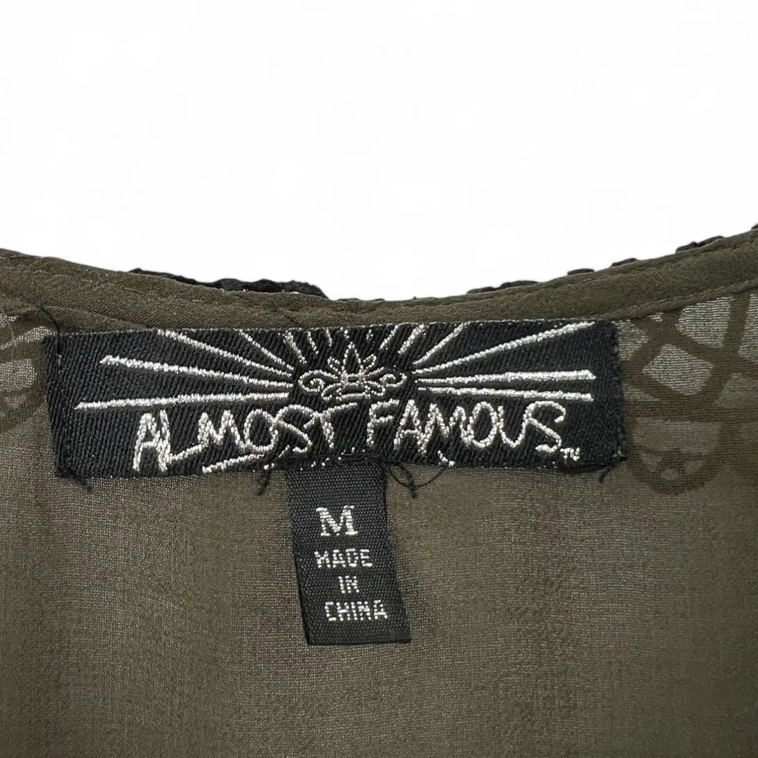 VINTAGE Y2K Almost Famous | S | Olive Green Lace Collar Semi Sheer Slip Dress - Image 3