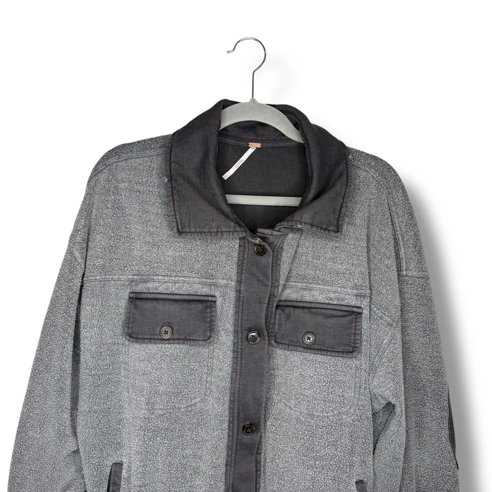 Free People ‎ Women's Gray Button Down Shirt Jacket Oversized Coat Shacket - Image 3