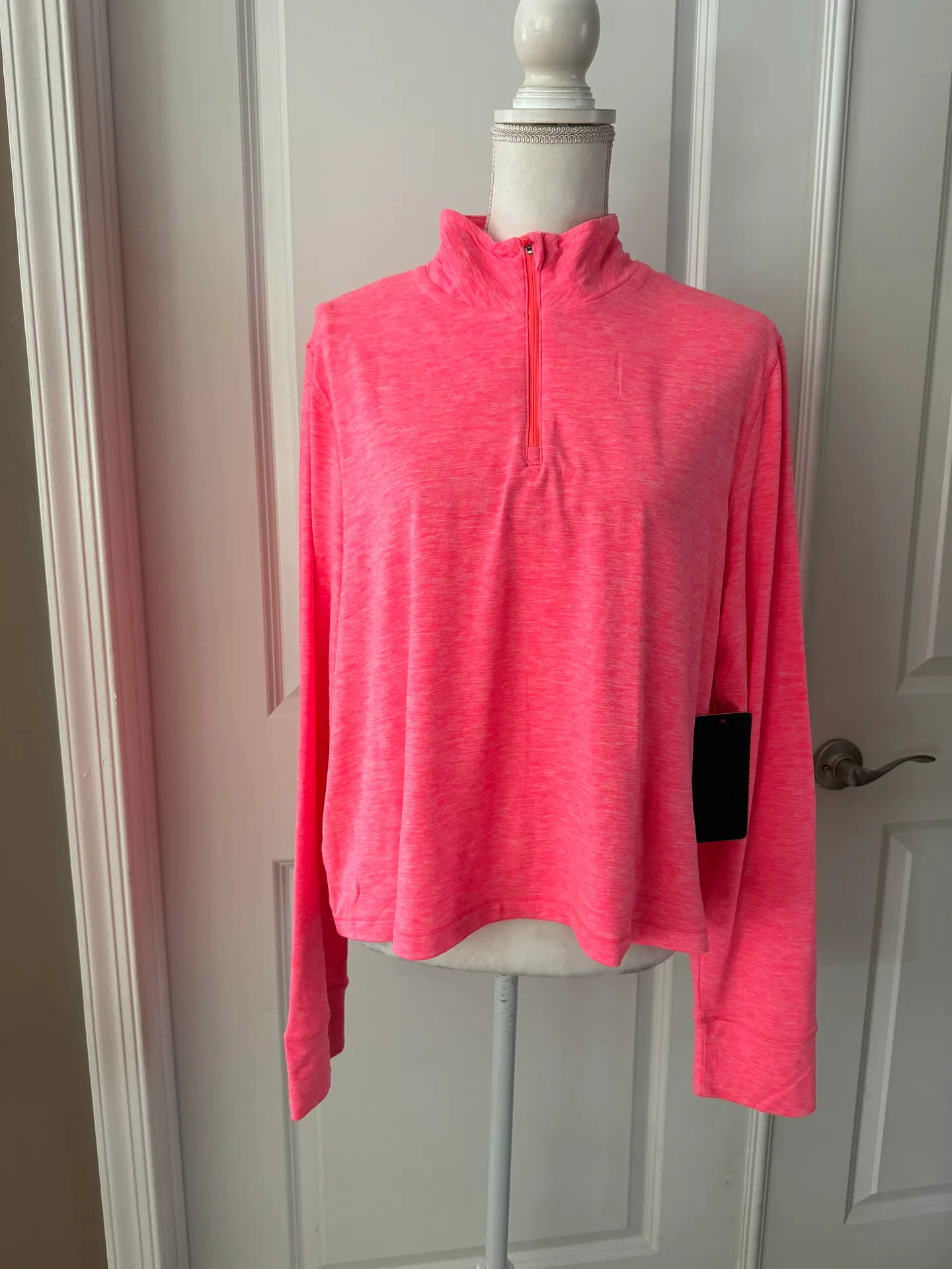 90 Degree By Reflex Two Tone Heather Long Sleeve Quarter Zip Crop Top - Image 5