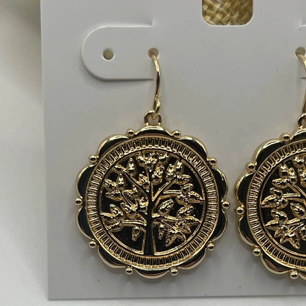 Gold-Tone Tree Of Life Medallion Drop Earrings - Image 2