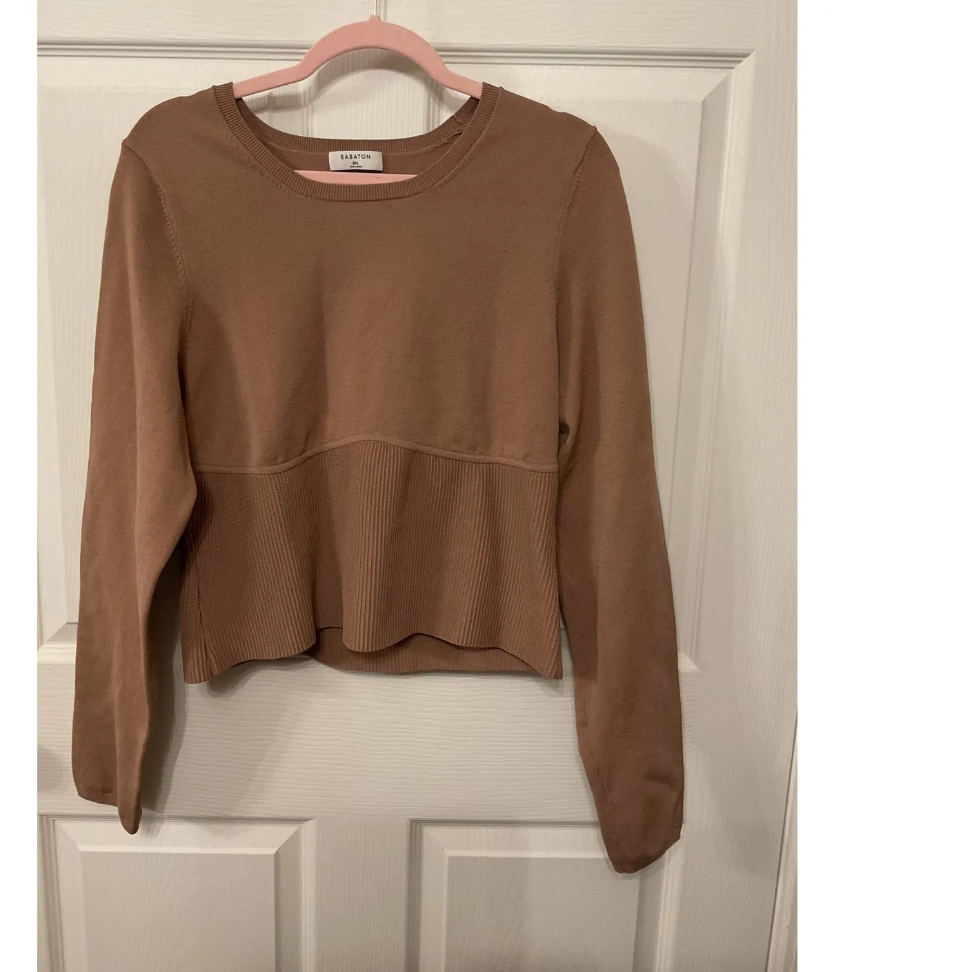 Aritzia Babaton Sculpt Knit Empire Longsleeve Corset Sweater in Brown, 2XL - Image 3
